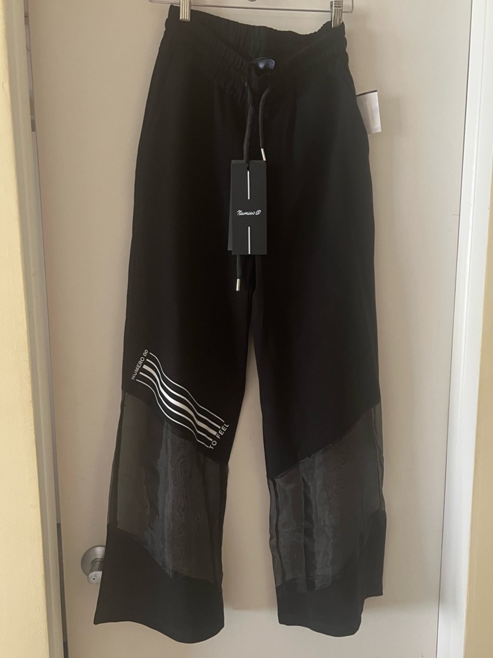 Black Mesh-Inset Wide Leg Sweatpants